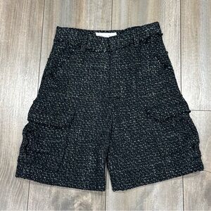 ZARA Girls Black Tweed Cargo Shorts Size 9 Y NWOT